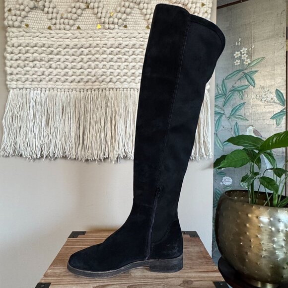 Free People Carson Black Suede Leather Stretch Over The Knee Flat Boots Size 8 - Picture 10 of 16